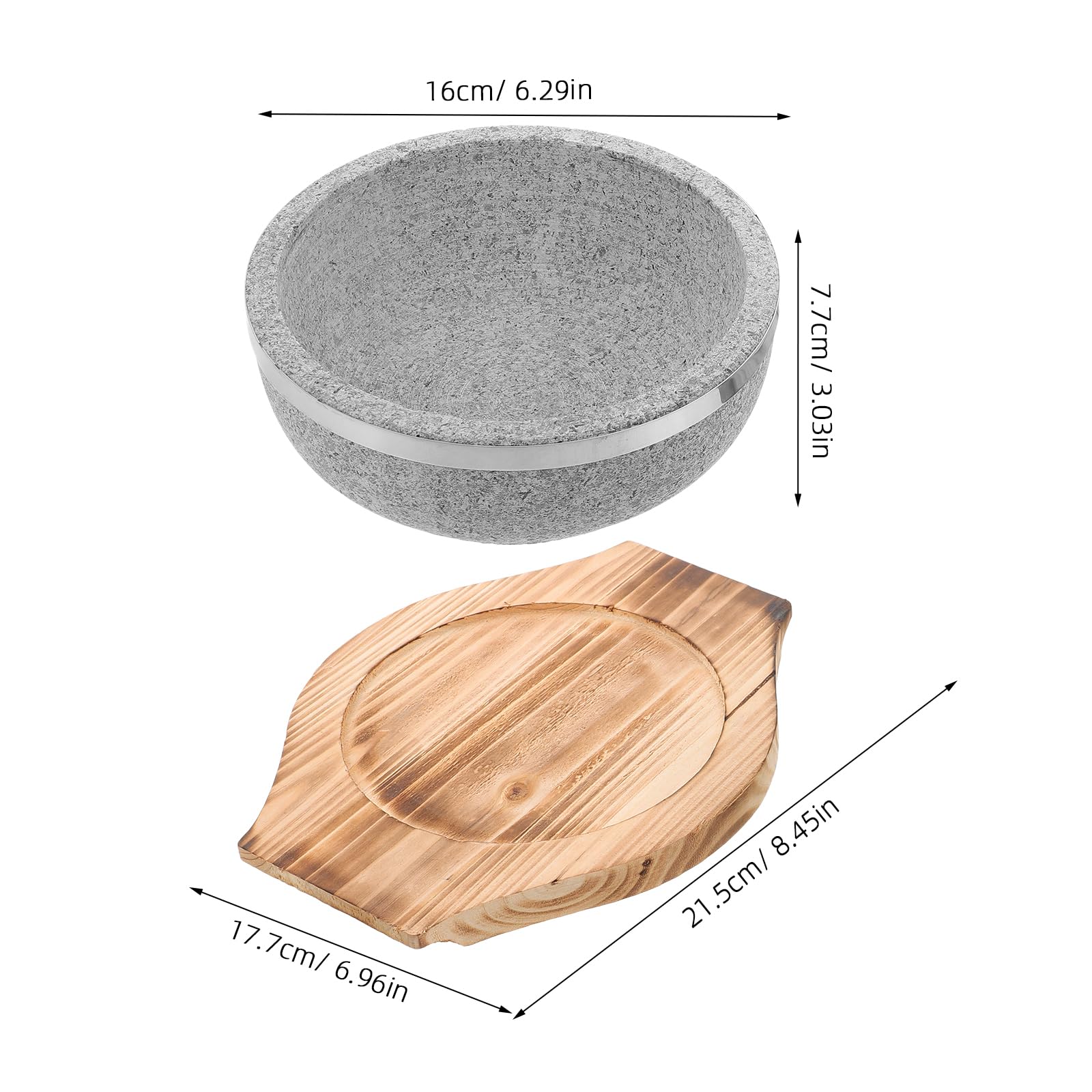 PRETYZOOM Bol Coréen en Pierre Naturelle 7,70 po – Chaleur Retenue Efficacement pour Bibimbap & Soupes Coréennes – avec Plateau en Bois Carbonisé pour Cuisine Traditionnelle & Restaurants