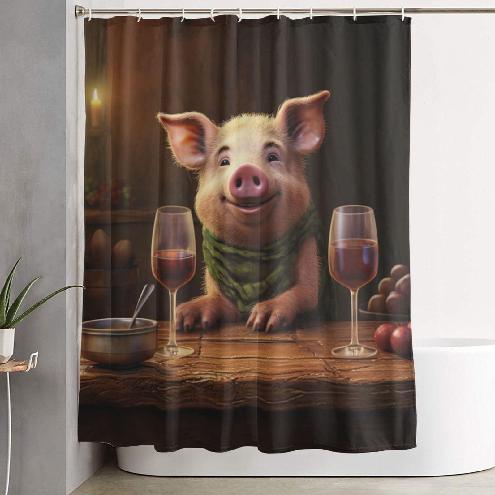 Rideau de douche motif animaux et vin rouge pour une ambiance bistro chic