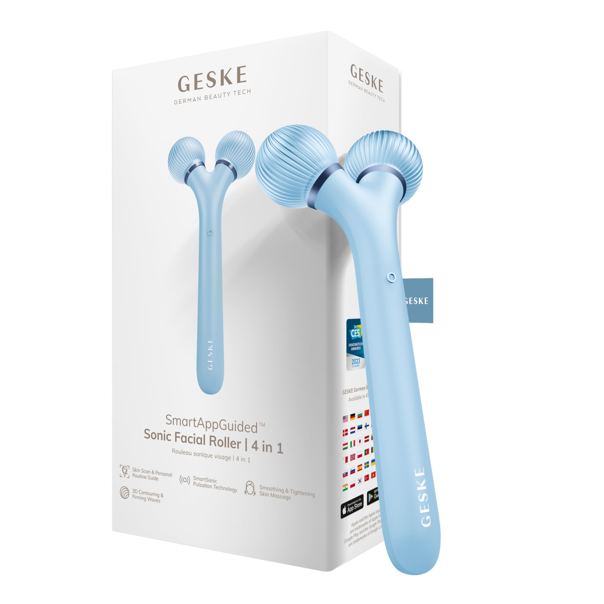GESKE | SmartAppGuided™ Sonic Facial Roller | 4 in 1 | Gerät für Gesicht | Derma Roller | Professioneller Gesichtsroller | Strafft und definiert die Haut im Gesicht
