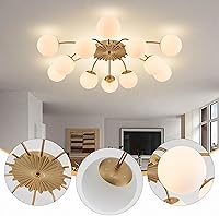 Vista 3 de 12-Light Gold Sputnik Semi Flush Mount Ceiling Lights, 38.1 in. Mid Century Milk Glass Globe Bubble Chandeliers Light Fixture Blossom Accent for