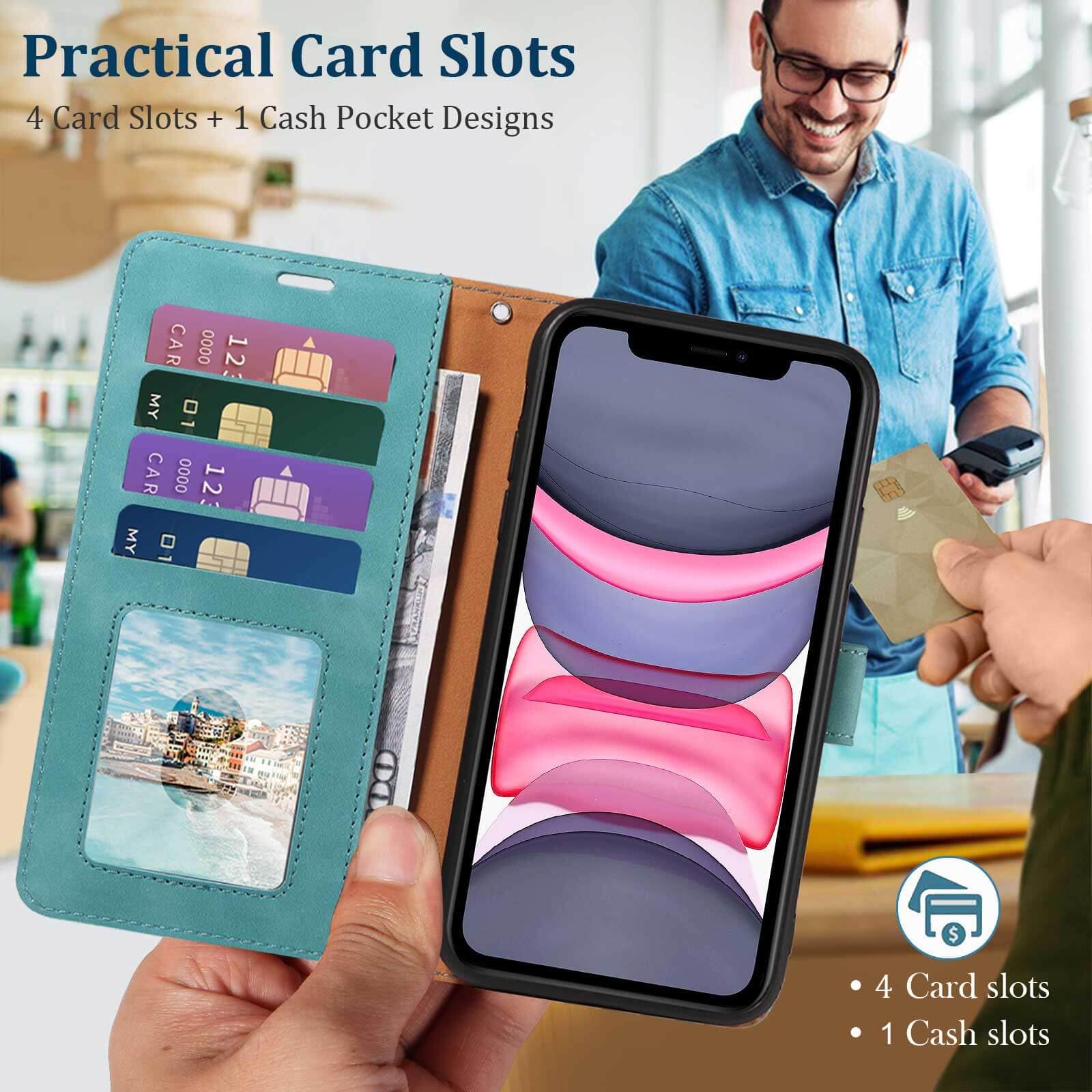 GOTOURED for iPhone 11 Phone Case Wallet, RFID Blocking 4 Card Slots, Wrist Strap, Kickstand, Magnetic Closure - Image 2
