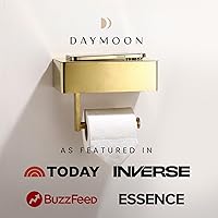 Vista 4 de Day Moon™ - Soporte de papel higiénico dorado cepillado con estante, soporte para toallitas para baño, dispensador de toallitas desechables, soporte