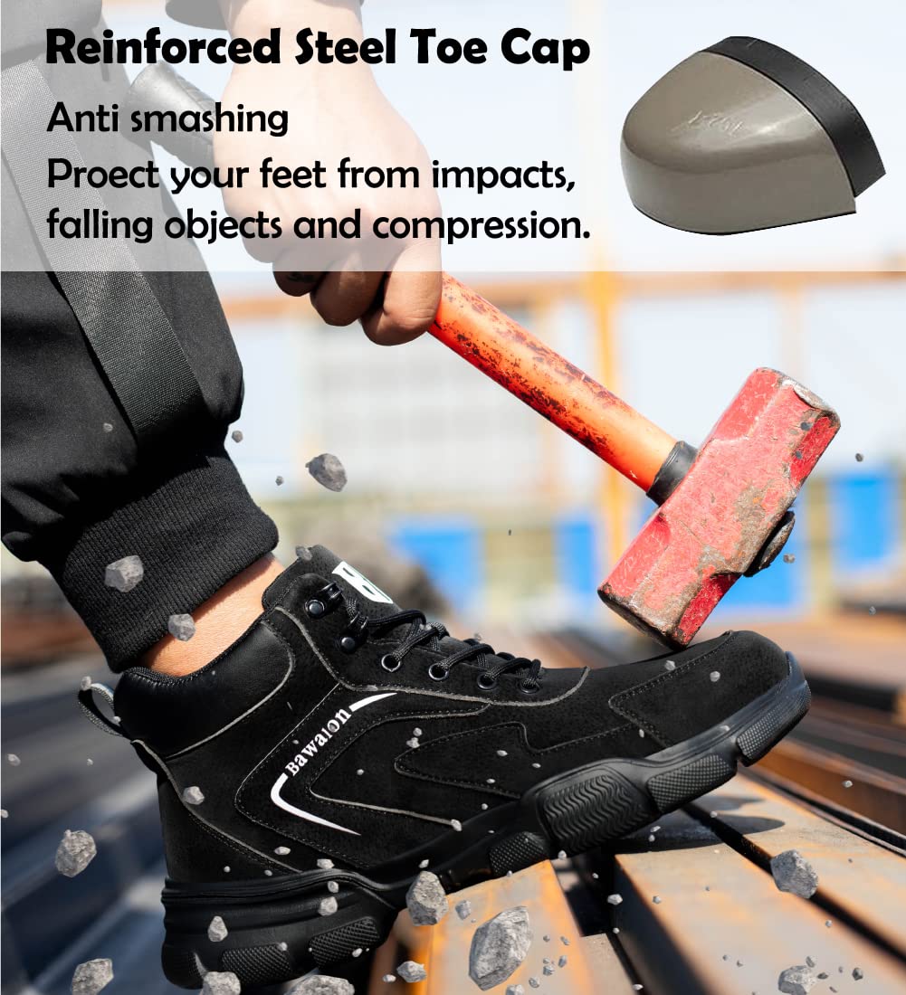 Impermeabile Scarpe Antinfortunistiche Alte Uomo Donna Leggere Scarponi Antinfortunistiche Stivaletti da Lavoro con Punta in Acciaio in Pelle