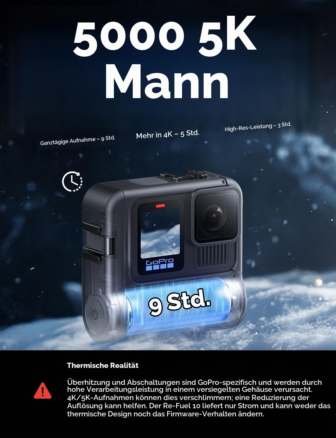 DigiPower Re-Fuel Akkupack, 9 Stunden Akkulaufzeit für GoPro HERO11 & HERO10 Black & HERO9 Black, kompatibel mit GoPro Action-Kamera, IP68 wasserdicht und staubdicht, Allwetter, schwarz