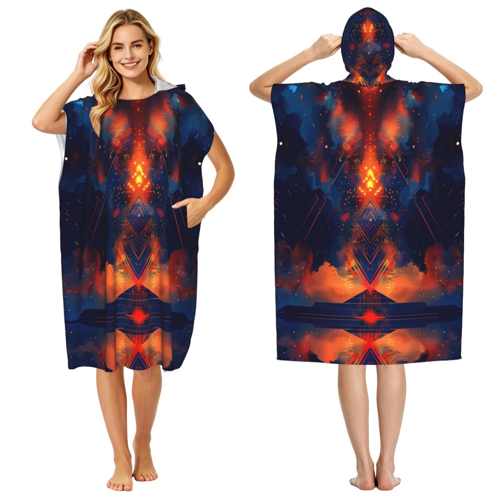 DTHKJNLSF Bonfire Festival Adult Hooded Beach Poncho Towel