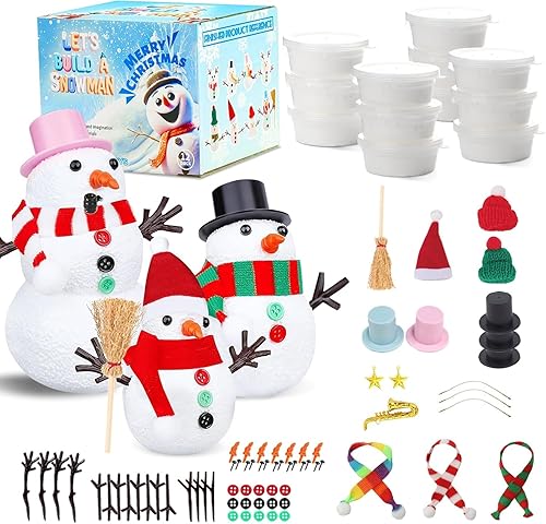 Miniatura 8 de Kit de manualidades de arcilla de muñeco de nieve de Navidad: construcción a granel, actividades de invierno de muñeco de nieve, masa de juego,