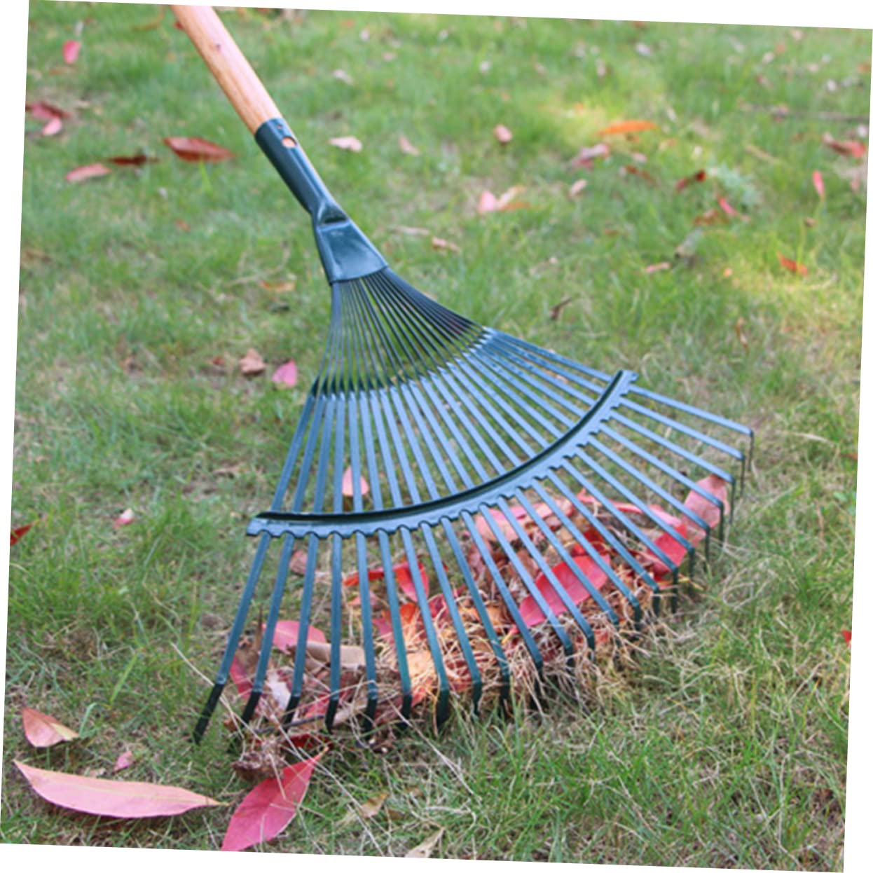 ibasenice 2 Stück Gartenrechen Laubharke mit 22 Zähnen Metallzinken Holzgriff Garten Laubbesen für Terrasse Rasen und Hof zur Laub und Unratentfernung Langlebig und Dicht Zufällige Farbe