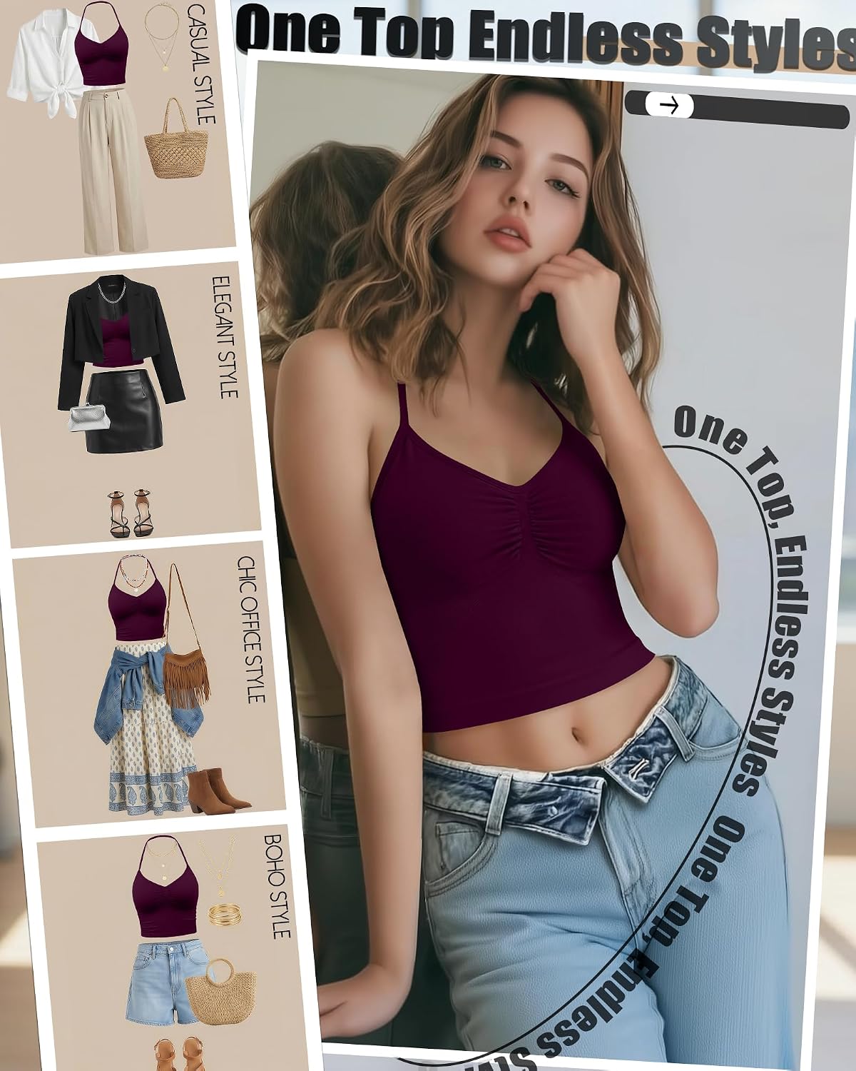 Women's Halter Tank Tops Backless Crop Top Workout Gym Tanks Yoga V Neck Sleeveless Trendy Y2k Padded Camis