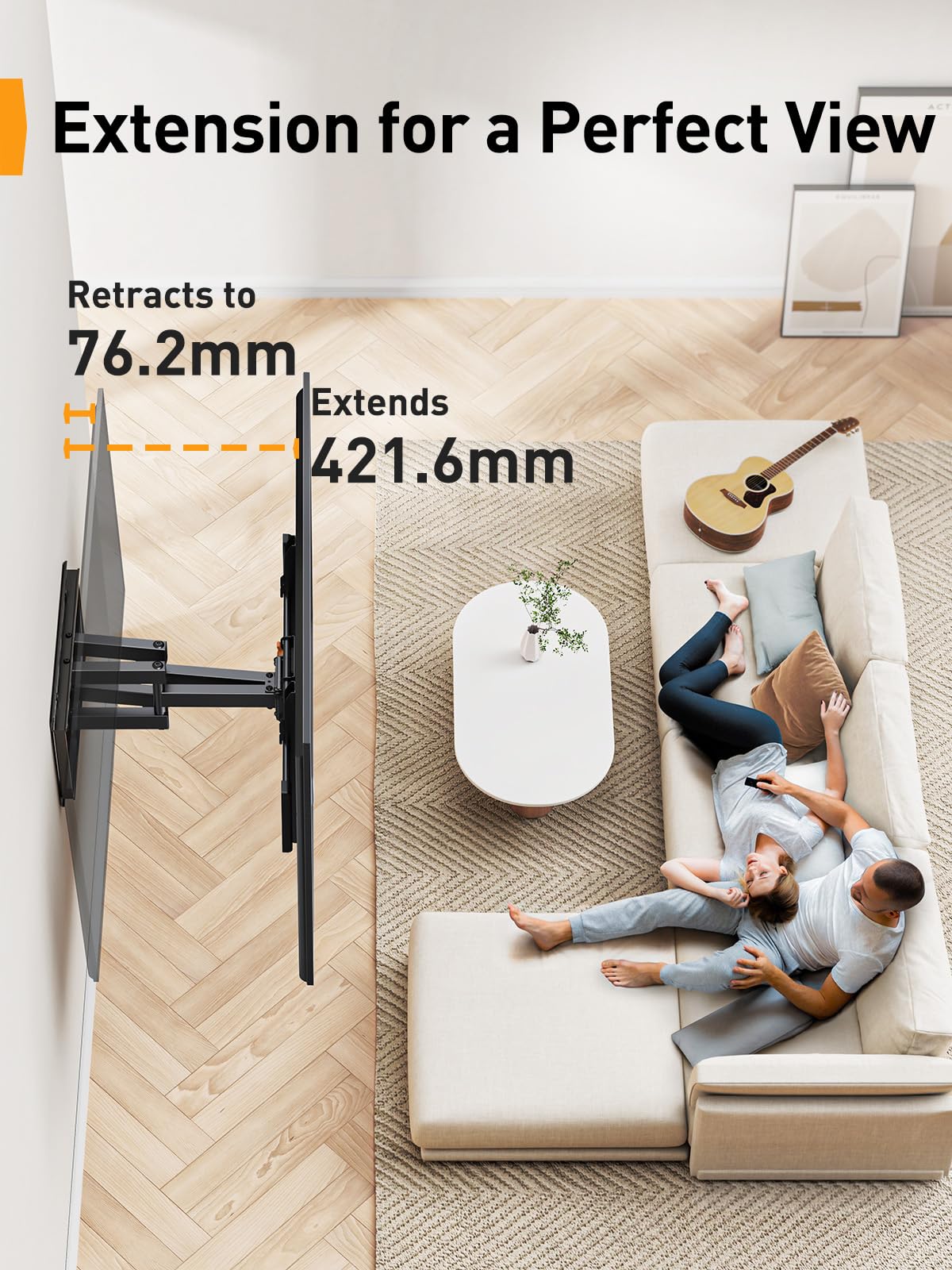 Perlegear Full-Motion Supporto TV Parete 42-90 Pollici fino a 68 kg, Supporto TV con 2 braccio articolato, Inclinazione, Rotazione, Estensione e Livellamento senza Attrezzi, VESA max 600x400 mm, PGLF8