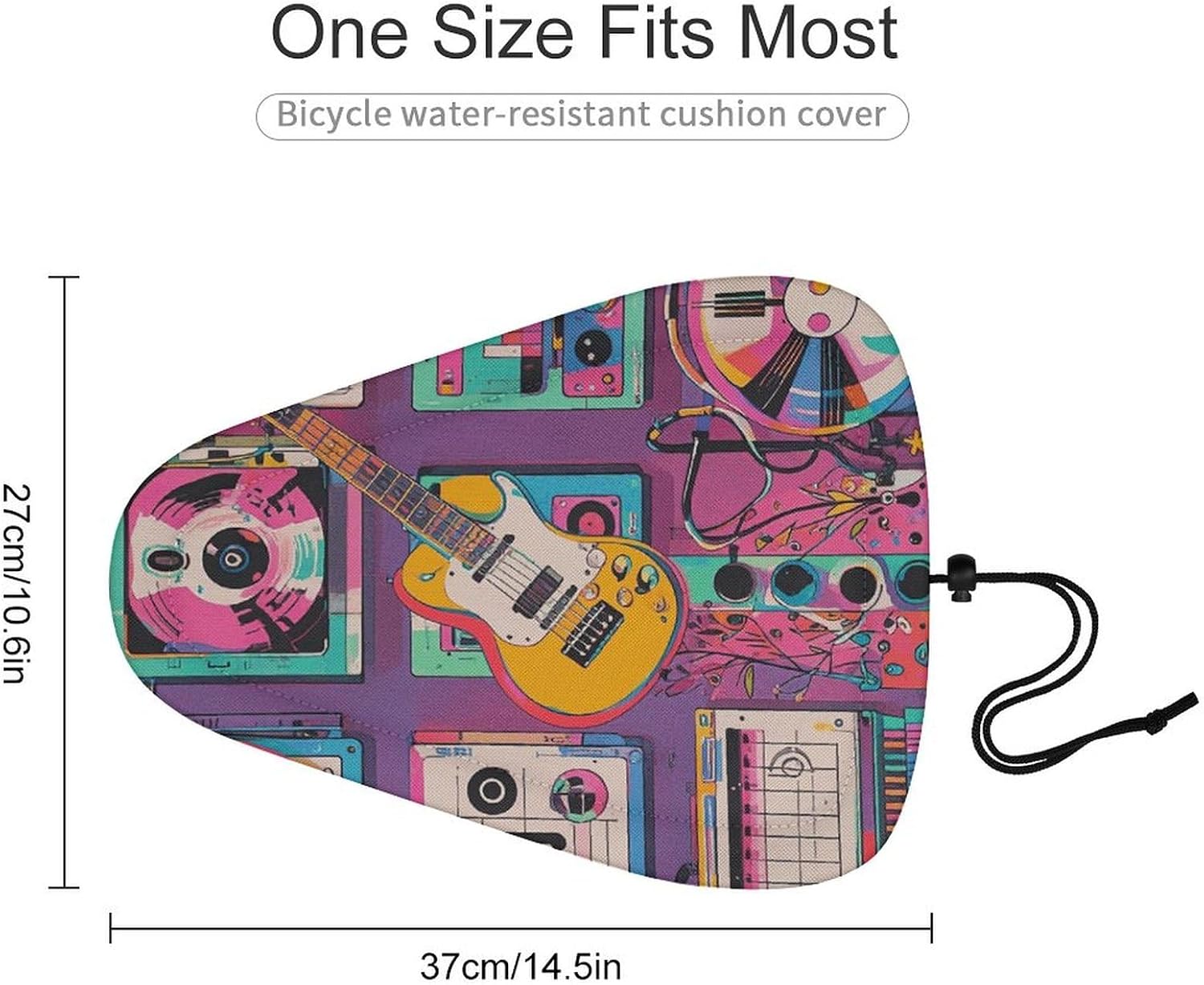 Bike Seat Cushion Cover Music Theme Guitar Bike Seat Cushion Bike Seat Rain Cover with Drawstring Waterproof Protection Seat Cushion Cover Bike Saddle Cover image 2