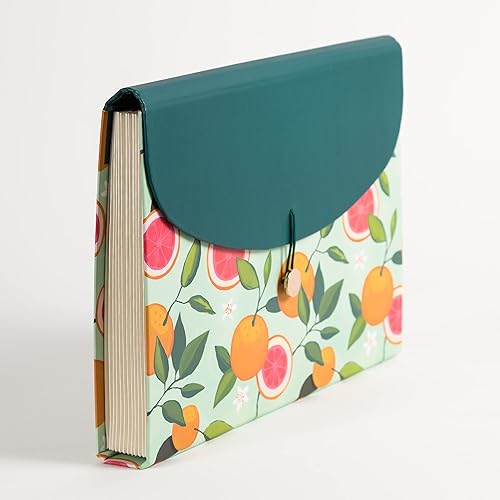 Vista 3 de U Brands 13-Pocket Expanding File Folder, Office Supplies, Citrus Squeeze, Brass Hardware, FSC Certified Cítrico