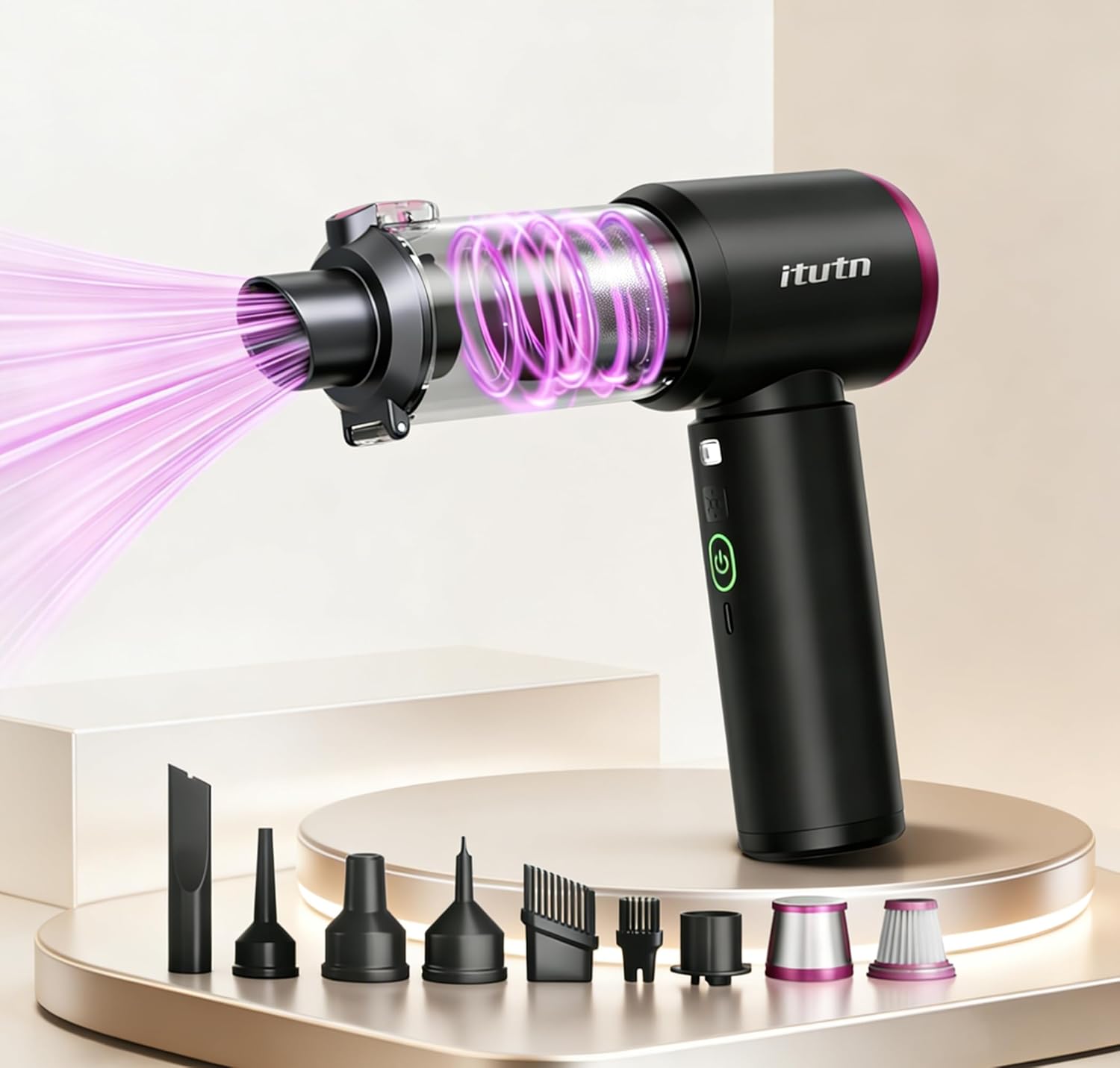 Mini Car Vacuum Portable Cordless with LED Light, 15000PA Powerful Suction, 80W High Power, One-Click Empty, Dual Hepa Filter, Y8plus Car Vacuum Cleaner & Air Duster for Home, Desk, PC, Keyboard