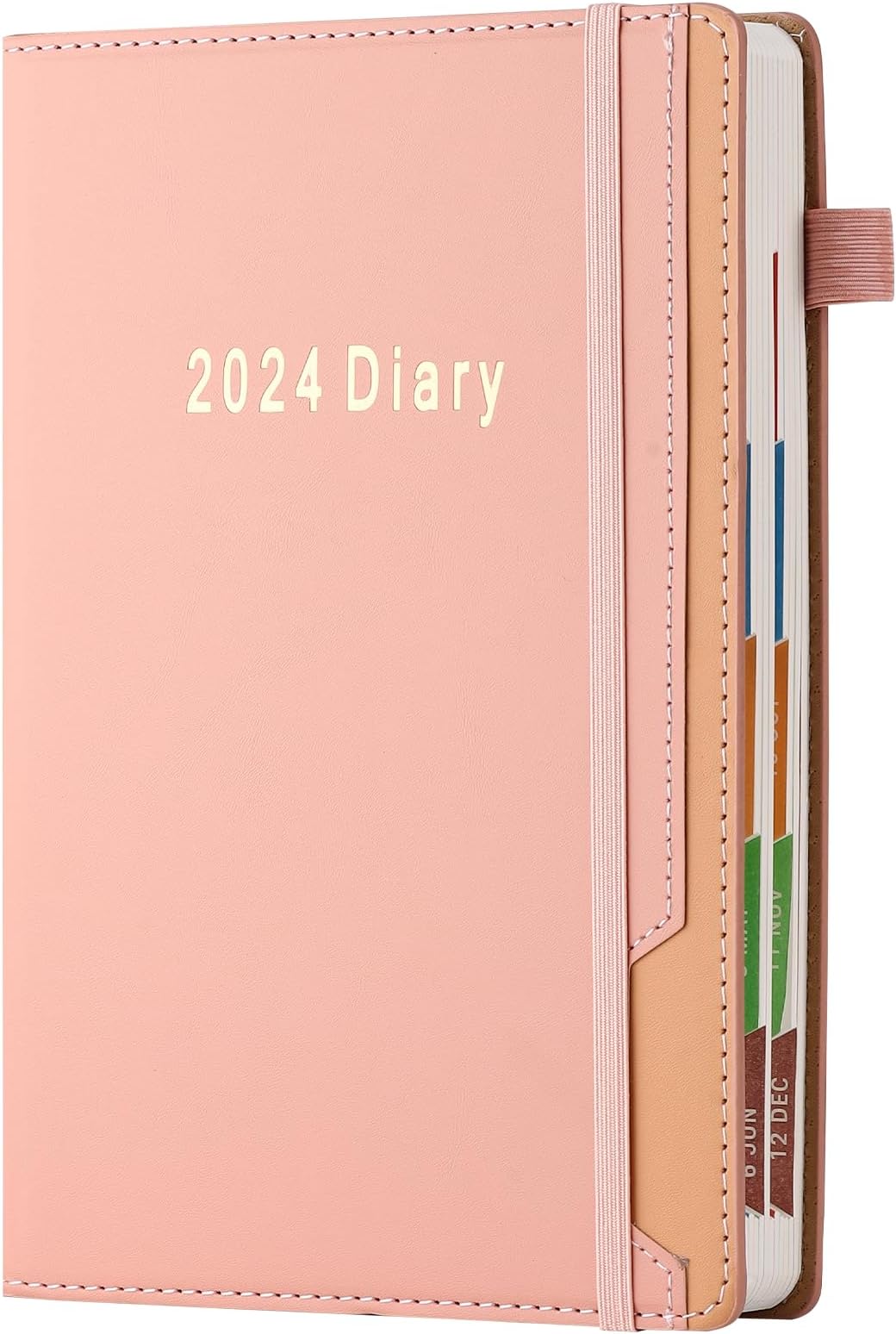 Mljtoyo 2024 Diary Planner A5 Day per Page,Organizer Weekly Monthly Planner 2024 with Monthly Tab,Hardcover Week to View Diary,Pen Holder,400Pages (A5, Pink)