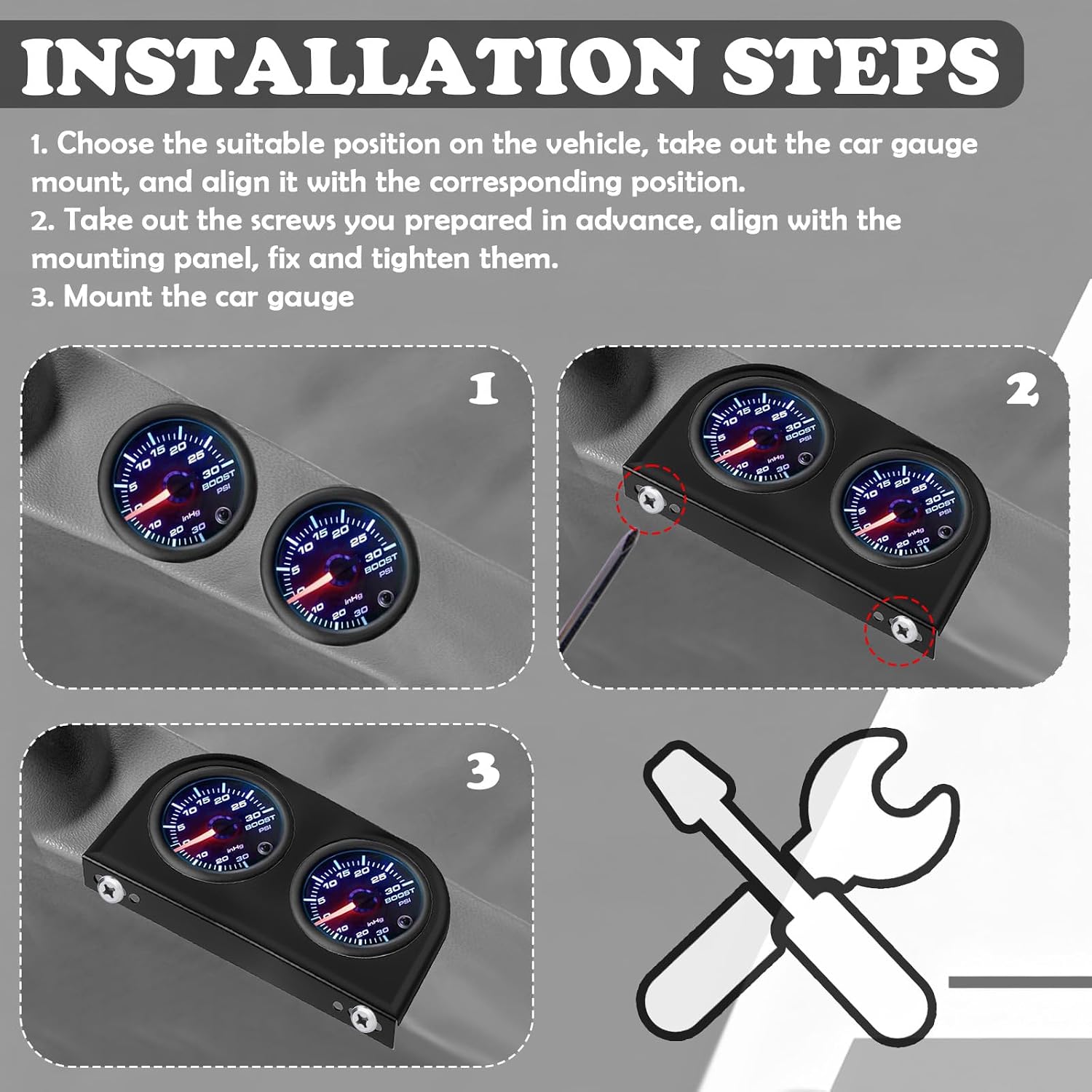 Dual Hole 52mm 2 1/16 Gauge Mount Panel for Car,Sturdy Cars Gauge Pod Mount for Easy Mounting & Securing of Gauges,Universal Car Accessories Auto Gauges Mounting Bracket (Two Hole)