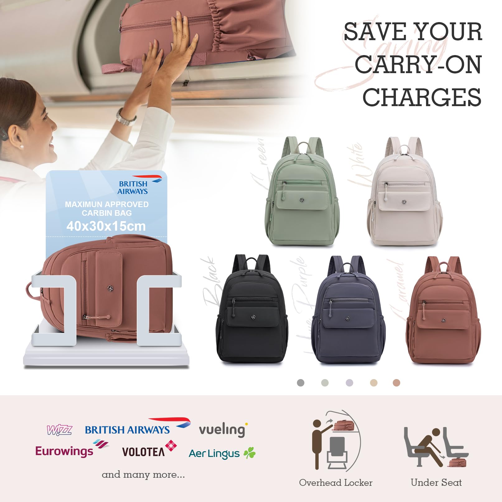 Bagaż Ręczny Plecak 40x30x15 Mały Plecaki Podróżny Bagaż Ręczny Samolot dla Air France jet2 British Airways Wodoodporny Laptop Plecak 14 Cali dla Szkoły Podróż Wolny Czas Mężczyźni Damy