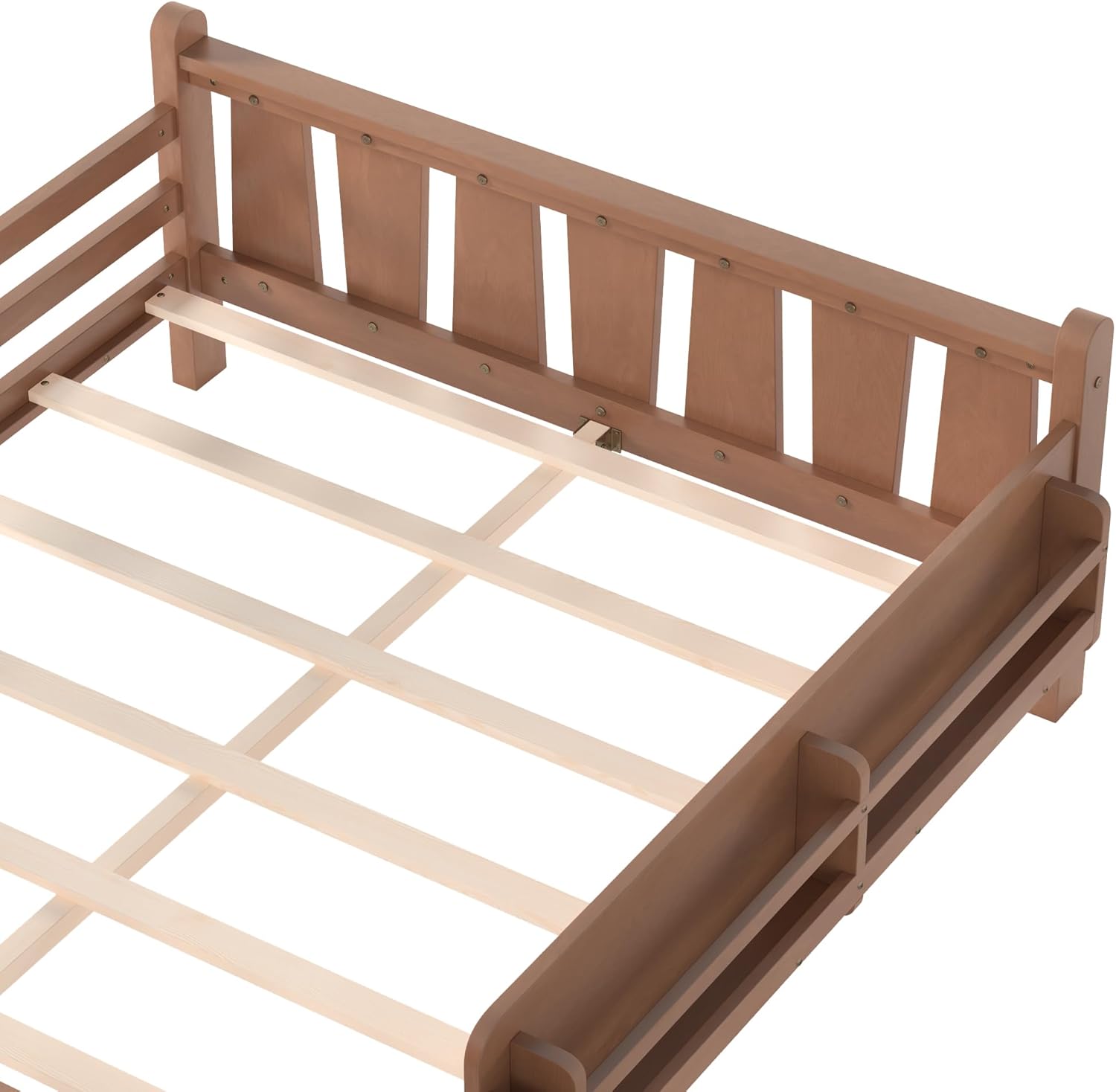 LUMISOL Full Size Platform Bed Frame for Kids, Solid Wood Bed Frame with Bookshelves and Stairs, No Box Spring Needed, Natural