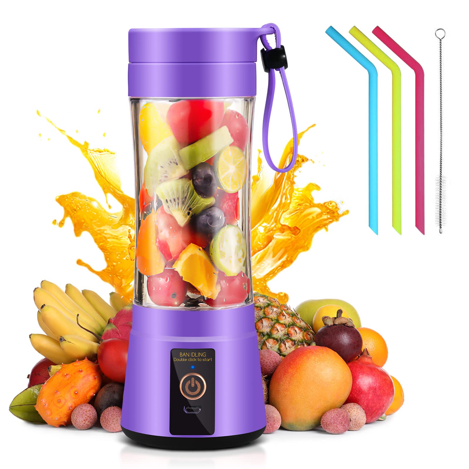 JLLOM Personal Blender Mini Blender Cup for Smoothies Shakes, Rechargeable Travel Blender with USB Cable, On The Go Blende...