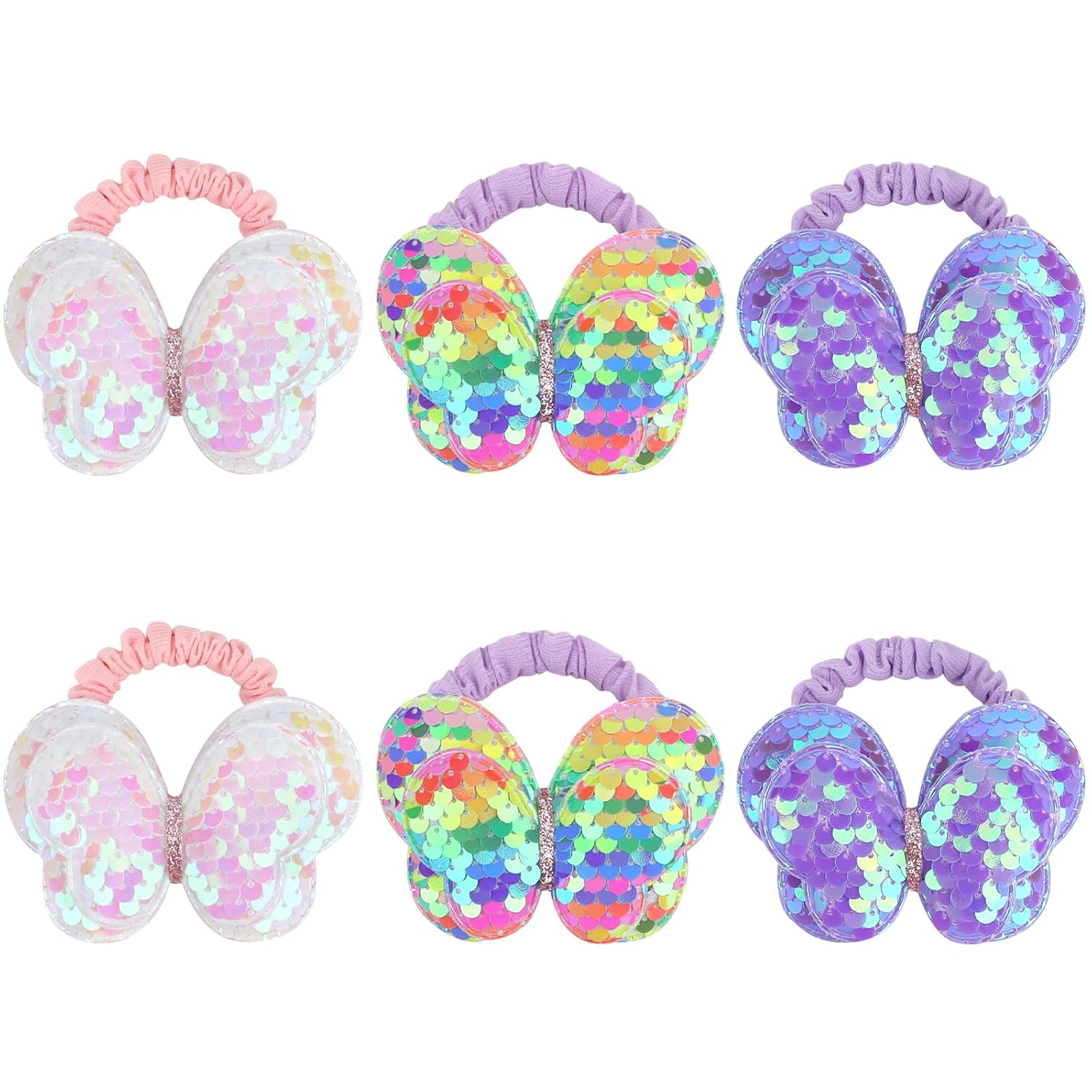 YISSION 6PCS Sparkly Butterfly Hair Ties for Girls Cute