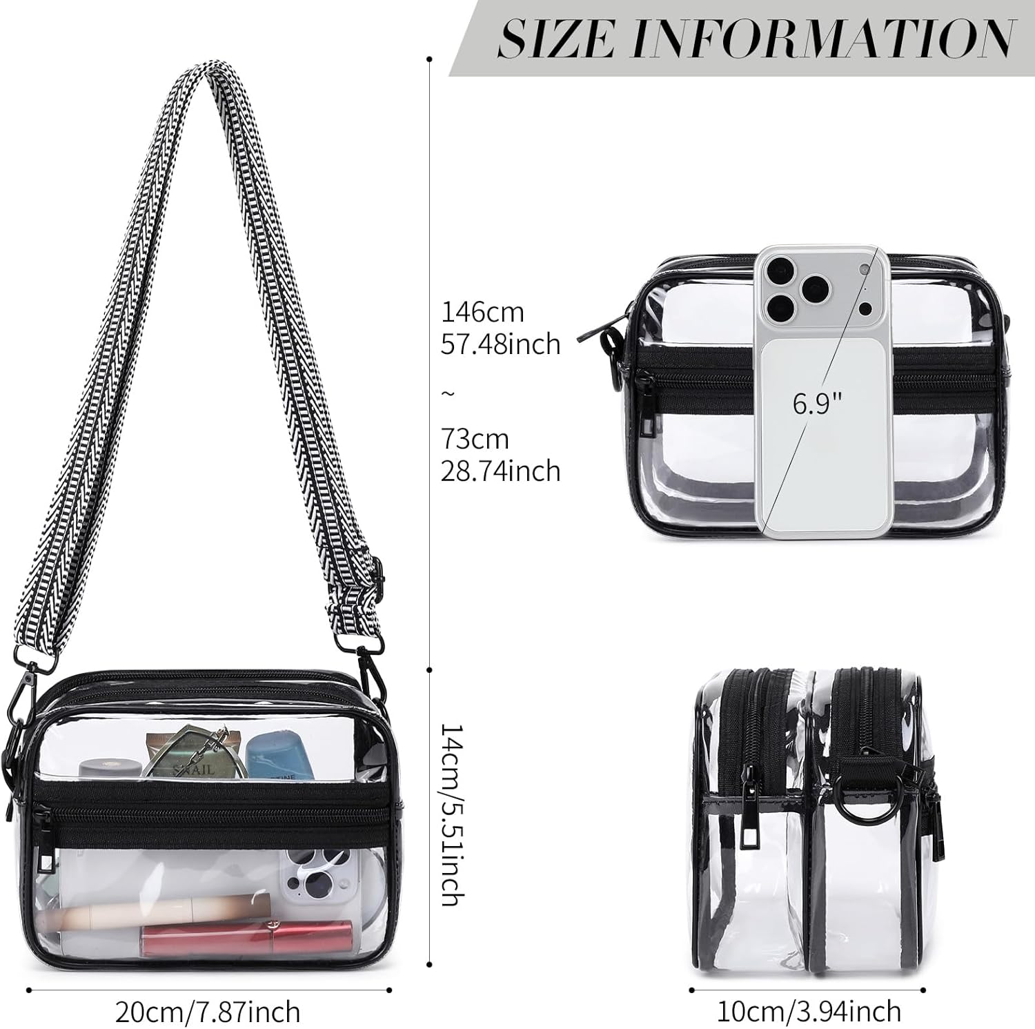 Clear Bag for Stadium Events, Clear Crossbody Bag Dual Main Pockets and Front Pocket for Concerts & Sports Events - Image 3