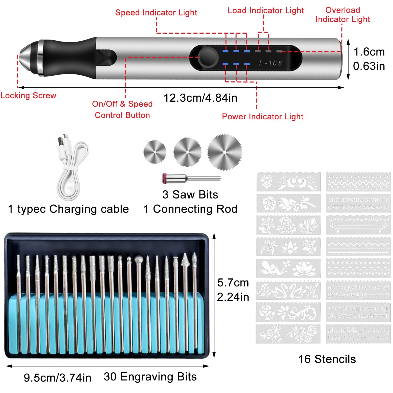Mini Stylo Perceuse Électrique, Perceuse électrique à 3 vitesses | Rechargeable Avec 20 forets - pour Porte Clés, Pendentif, Cuir, Bois, Résine, Plastique, Fabrication de Bijoux