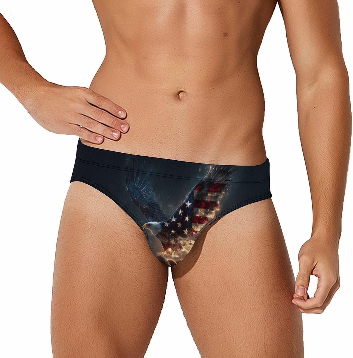 God USA Ea-gles Men's Swimsuit Brief Sexy Bikini Briefs Retro Printed Swimwear Quick Dry Swimming Trunks 3X-Large