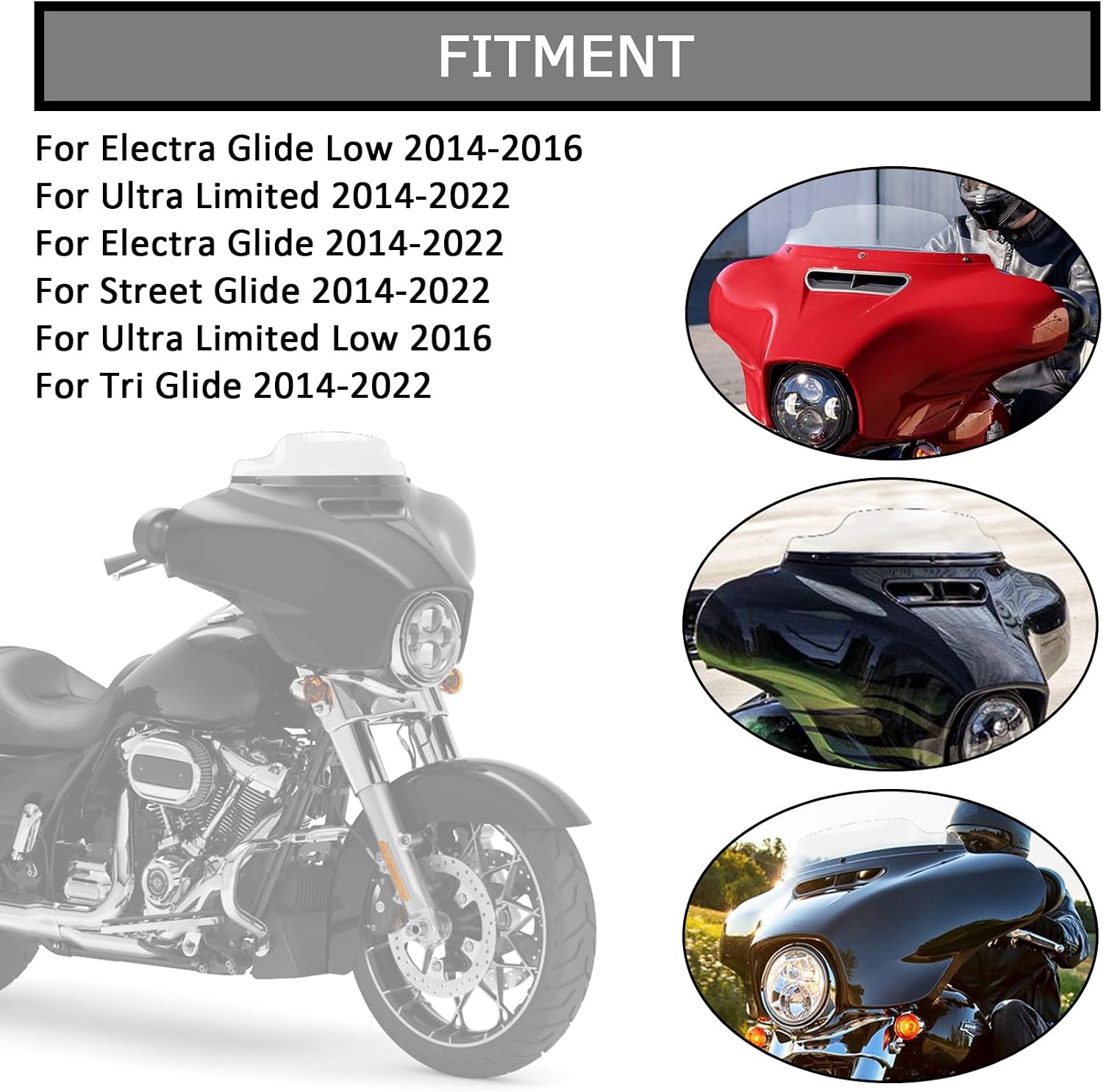 4.5" Wave Windshield Windscreen Wind for Touring Street Glide Electra Glide Tri Glide FLHT FLHX FLHTCU FLHTC FLHTK Tri-Wheel Glide 2014-2022 Black