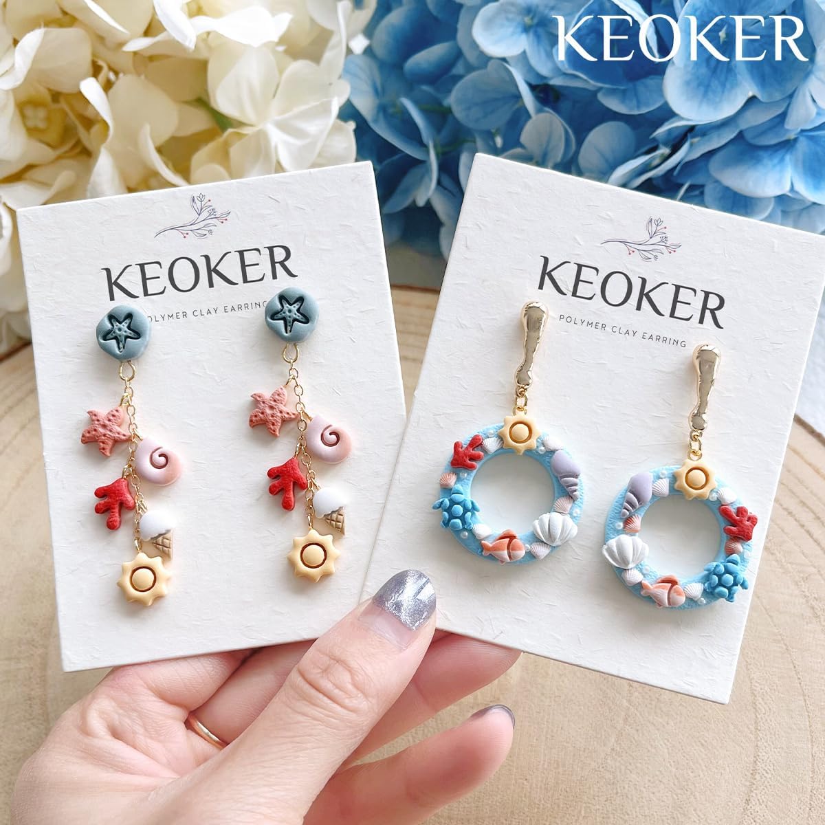 Keoker Summer Polymer Clay Cutters, 10 Shapes Ocean Mini Clay Cutter for Polymer Clay Jewelry, 3 Sizes(Micro. Mini, Small), Decoration to Make Summer Earrings