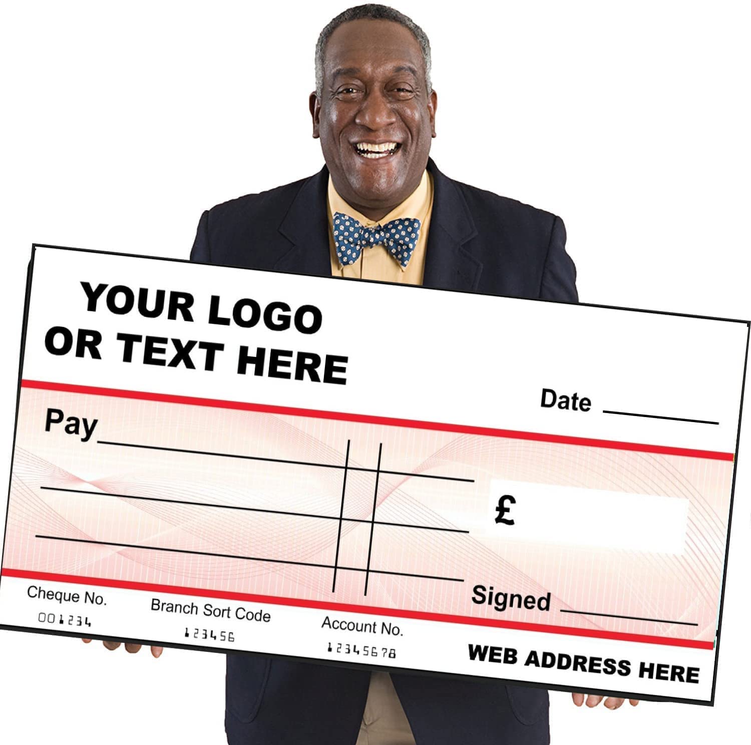 Blank Paper Presentation Charity Large Cheque Check 60cm x 30cm for Photoshoots Gloss Laminated use with Write and Wipe Pen W8A