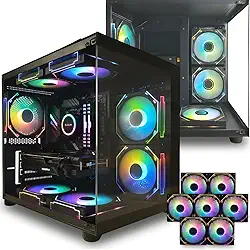 Kit Gabinete Gamer Aquário Preto GB1796 Vidro Temperado Frontal Lateral Micro ATX + 07 fans RGB Gerenciáveis FC1396