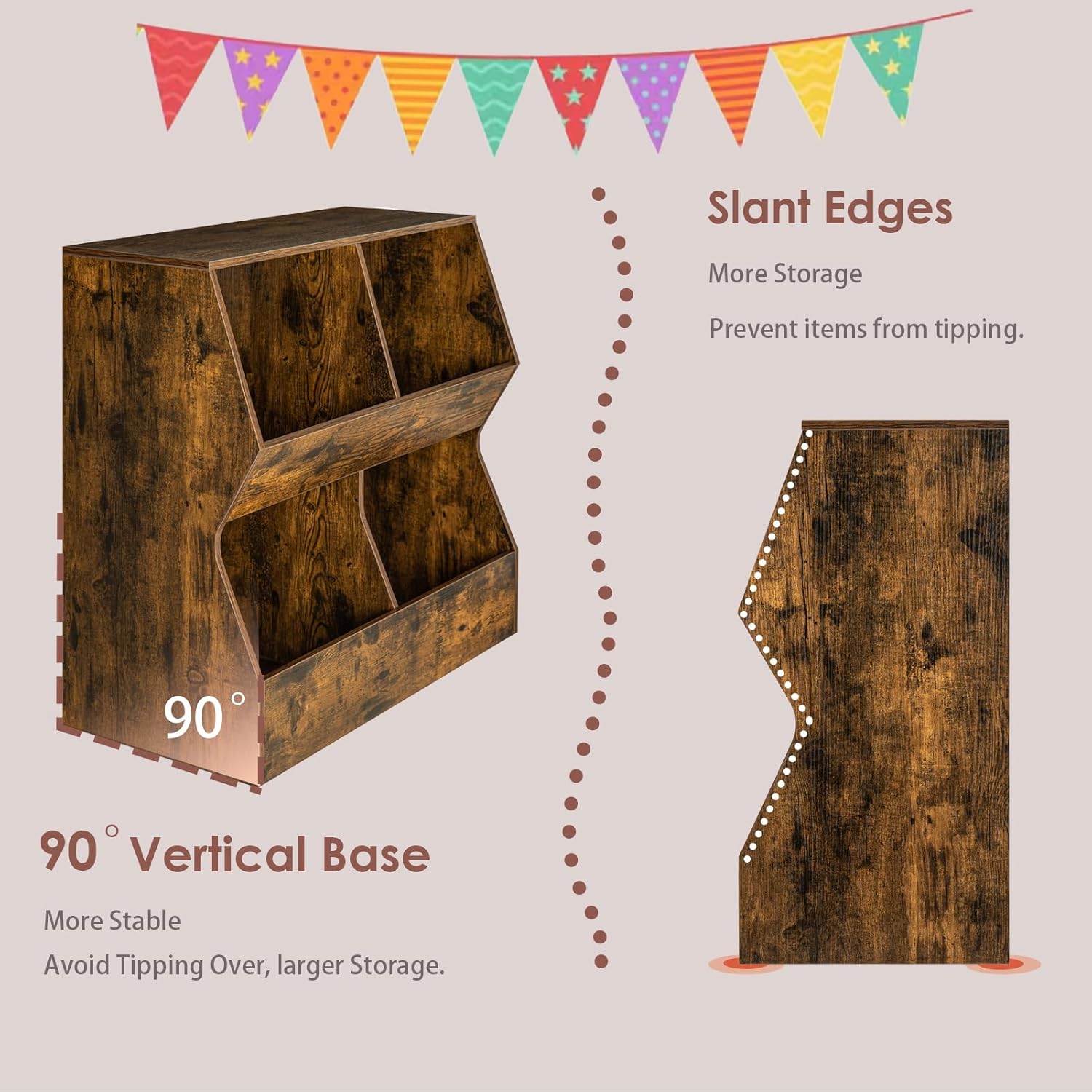 DINZI LVJ Kids Bookshelf and Toy Storage Organizer Bundle, Wooden Toy Storage Cabinet, 4 Cubby and 5 Cubby Children Bookcase for Bedroom, Nursery, Hallway, School, 31.5" Long, Rustic Brown