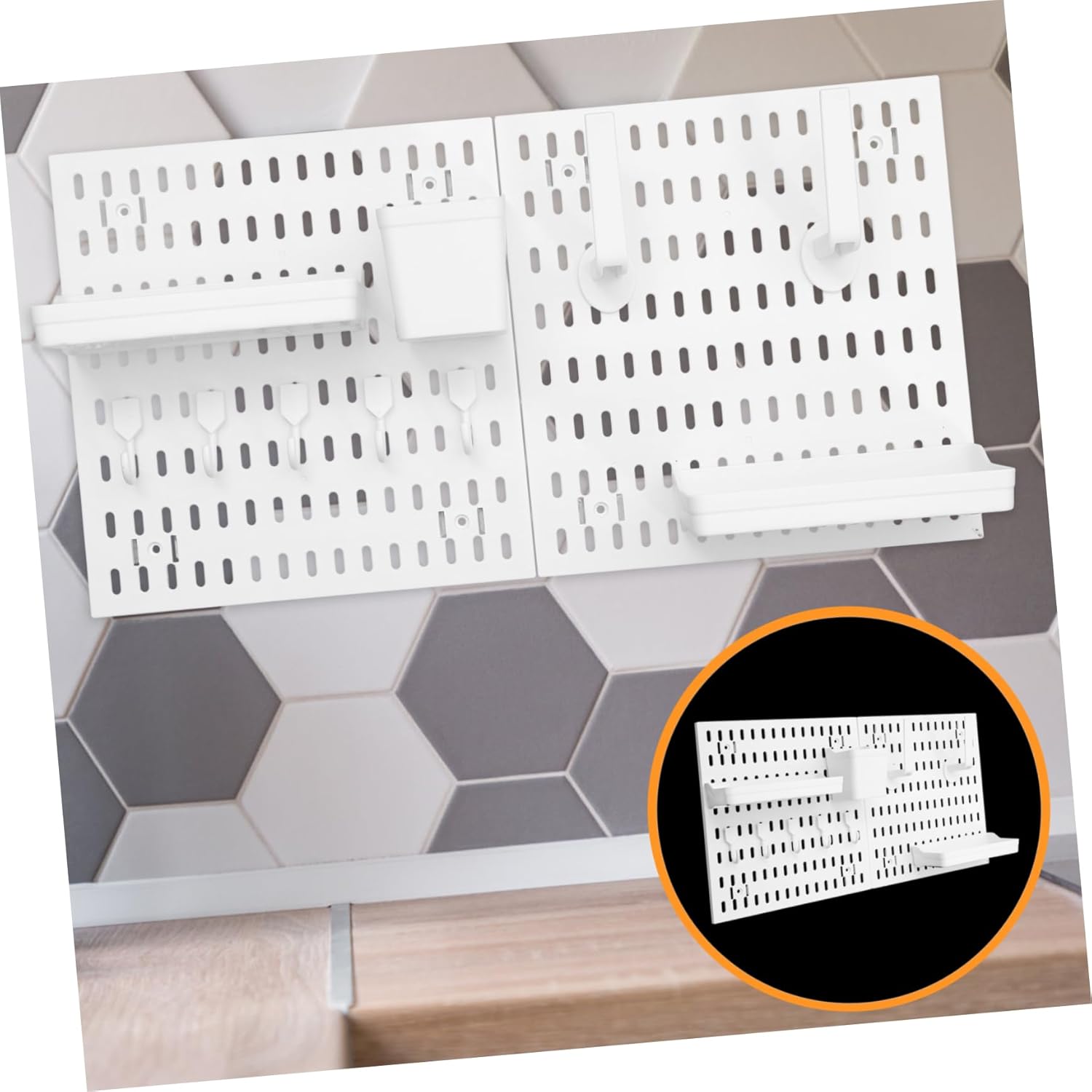 1set Home Storage Pegboard Organizer Kit Hooks Shelves Easy Installation No Drilling Required Sturdy Design for Kitchen Bathroom and Garage Multi-functional Wall-mounted Display