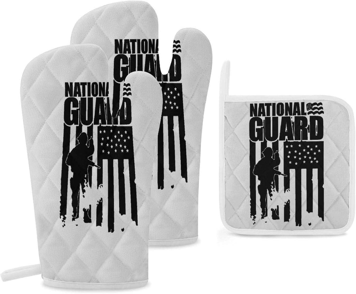National Guard Patriotic U.S.A. Flag Print Oven Mitts and Pot Holders 3 Piece Sets Heat Resistant Gloves Hot Pads Potholders for Kitchen Baking Cooking