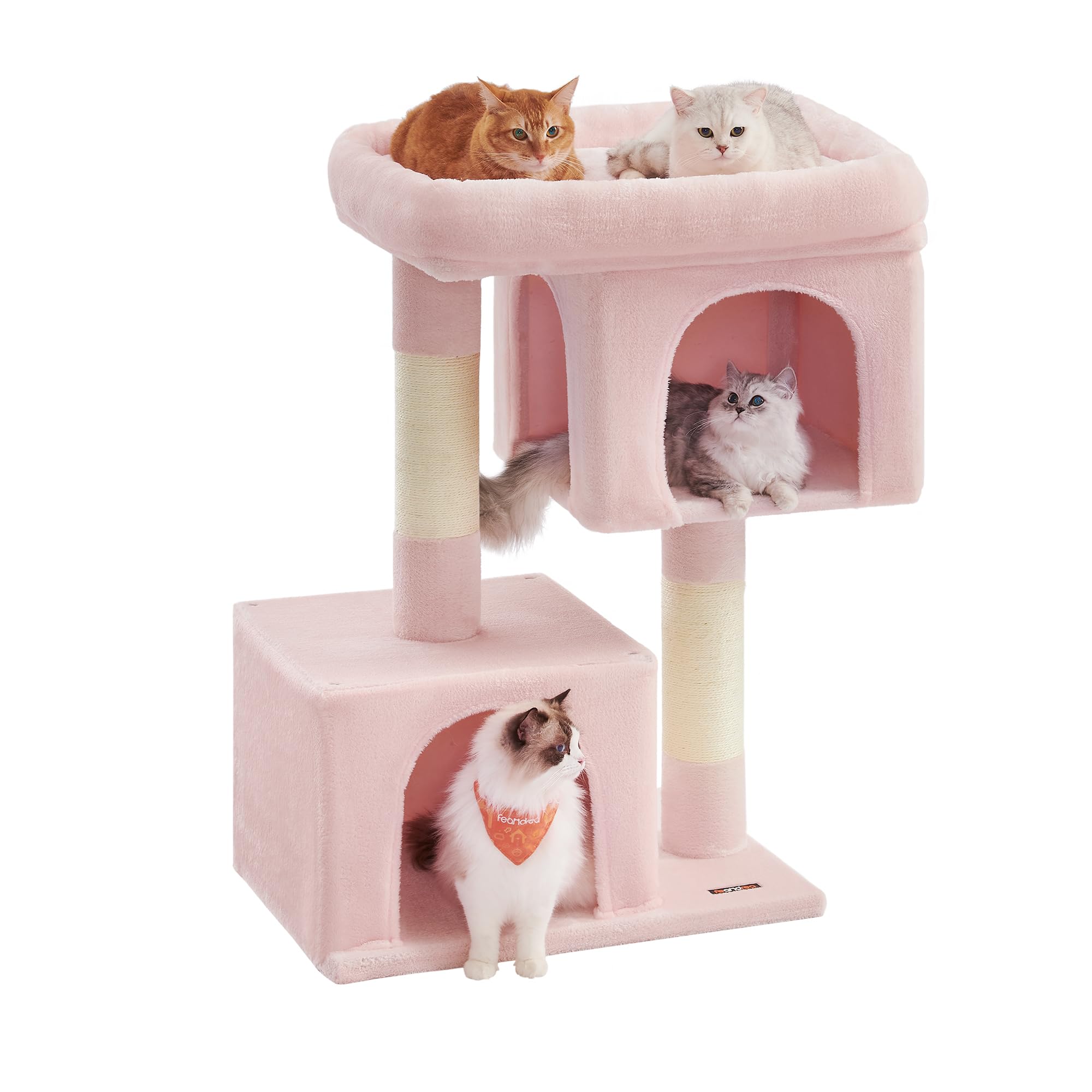 Feandrea Cat Tree, 39.8-Inch Cat Tower, XL, Cat Condo for Extra Large Cats up to 44 lb, Large Cat Perch, 2 Cat Caves, Scratching Post, Jelly Pink UPCT