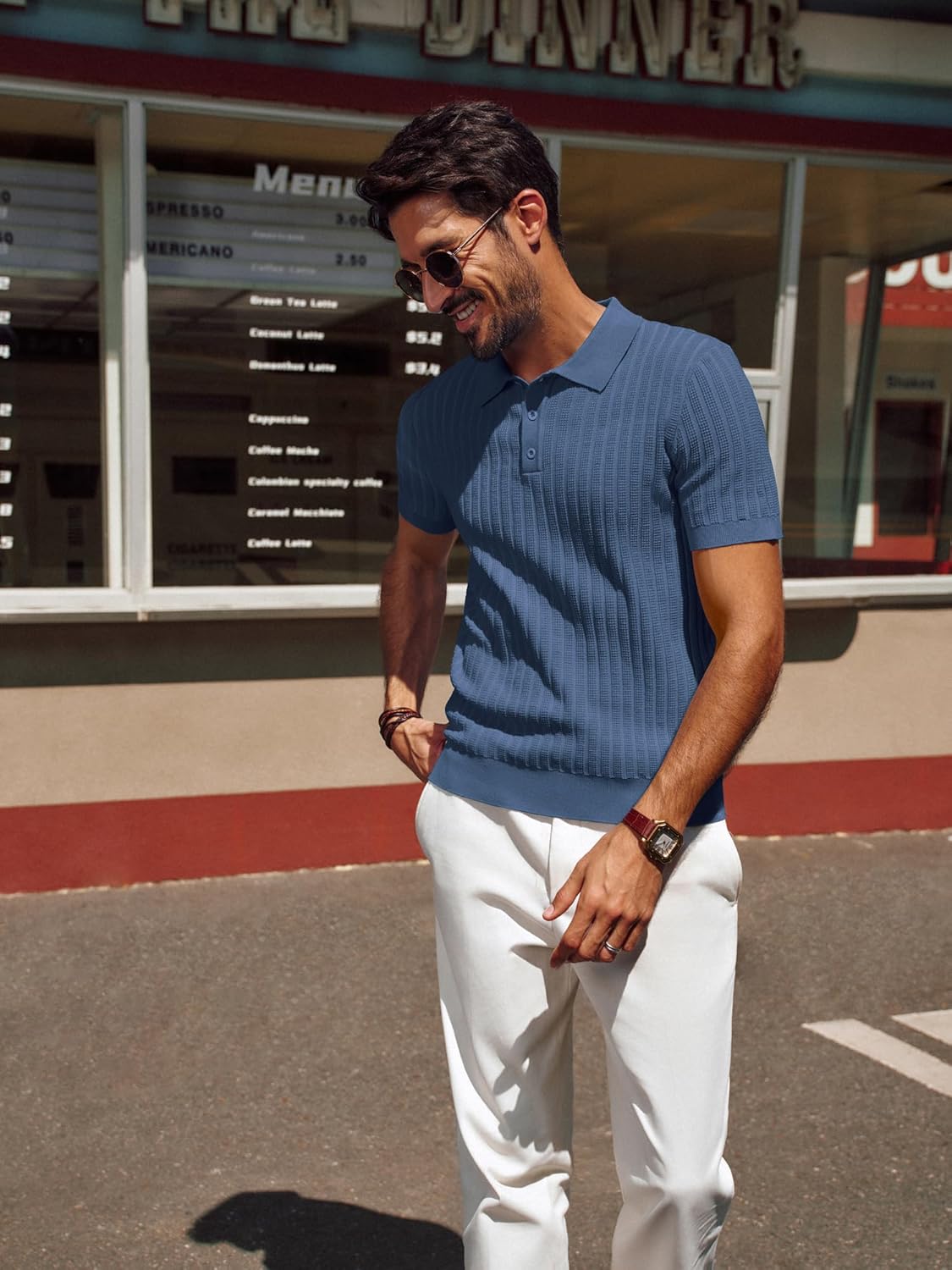 PJ PAUL JONES Mens Knit Polo Shirt Short Sleeve Textured Polo Shirts Casual Summer Collared Polo T Shirt - Image 3