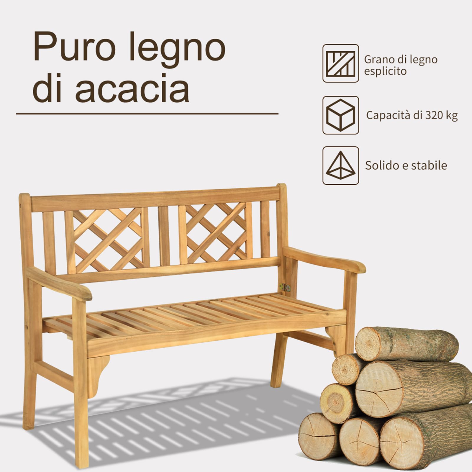 COSTWAY Panchina da Esterno Pieghevole, Panca da Esterno in Legno Massello con Schienale Curvo e Braccioli, Panchina per Giardino, Portico e Balcone, 120 x 56 x 90 cm