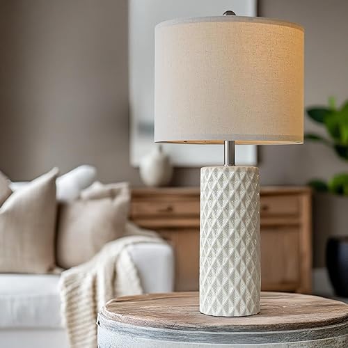 Miniatura 2 de Lámpara de mesa de 26 pulgadas de alto para sala de estar, juego de 2 lámparas blancas vintage de cerámica modernas para mesitas de noche, lámpara