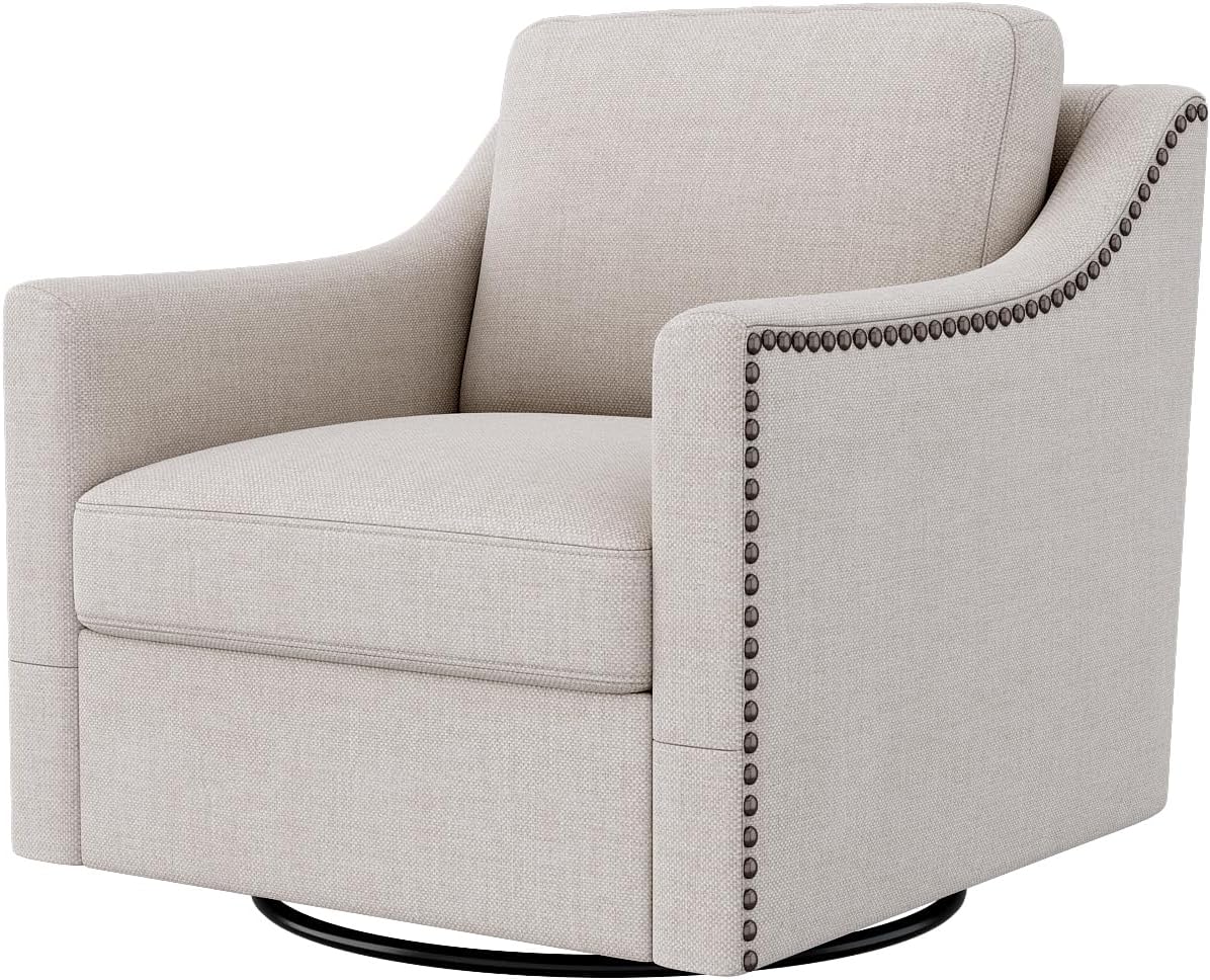 Upholstered Swivel Barrel Chair, 31" Wide Modern Fabric Ergonomics Single Sofa Chair, Living Room Bedroom Accent Chair Comfy Club Swivel Chair (Cotton Linen White)