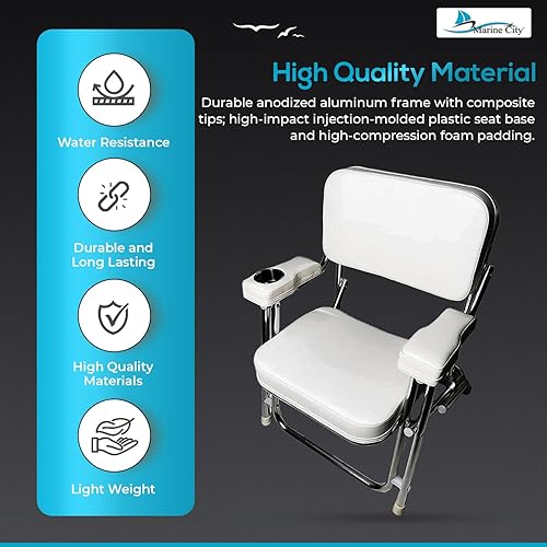Miniatura 4 de MARINE CITY Aluminum Portable Folding Boat Deck Chair, Cushioned & Comfortable with Foam Padding, Ideal for Marine, Boats, Yachts, and Ships