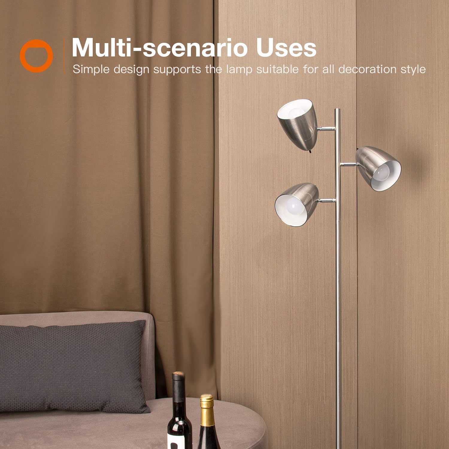 Suреr Dеаl Prоduсt addlon Tree Floor Lamp with 3 Adjustable Rotating Lights and Matching LED Bulbs, Standing Tall Pole Lamps for Living Room, Bedroom, Home, Office - UL Listed, Satin Nickel