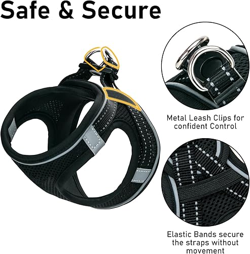 Miniatura 5 de Juego de arnés y correa para perro, arnés de chaleco para mascotas de raza pequeña con acolchado suave de malla de aire, hebillas ajustables, anillo