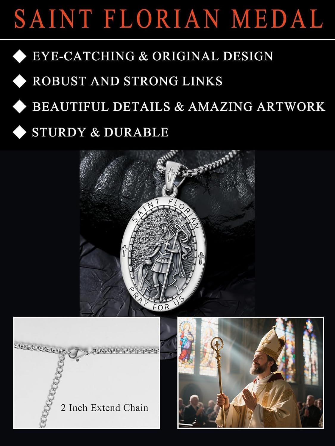 Seiyang Saint Necklace 925 Sterling Silver Patron Amulet Medal Jewelry for Men Women (with Gift Box)