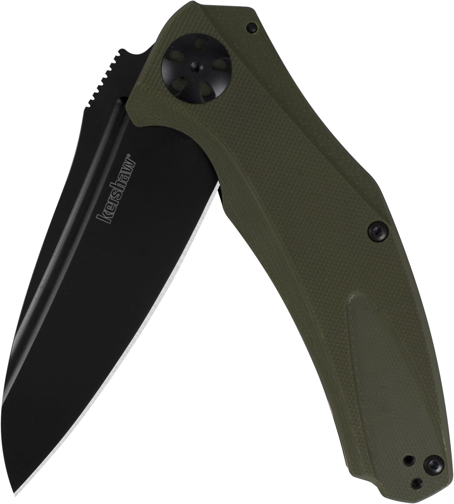 Kershaw Natrix XL Pocketknife (7008OLBLK); 3.75-inch Drop-Point Blade with Black-Oxide Coated 8Cr13MoV Steel; Olive-Drab G10 Handle Scales; KVT Ball-Bearing Manual Open; Reversible Pocketclip; 4.1 oz