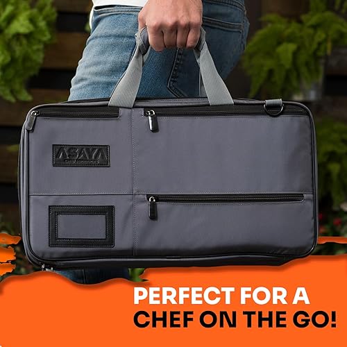 Miniatura 8 de Asaya Bolsa para cuchillos de chef, 28 bolsillos para cuchillos y utensilios de cocina, nailon balístico duradero, accesorios de acero inoxidable