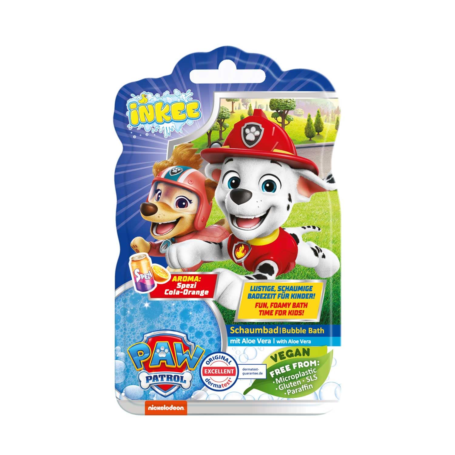 INKEE - Bubble Bath Liquid Paw Patrol | Badezusatz für Kinder, blaues Paw Patrol Schaumbad kinder Mit Aloe vera & Spezi Cola-Orange Aroma, 40g
