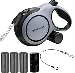 8m Retractable Dog Lead for Medium/Large Dogs up to 50kg, Strong Heavy Duty Extendable Dog Lead with Chew-Proof Cable, 360 Tangle Free, One Hand Brake Lock & Poo Bag Holder (Black/White)