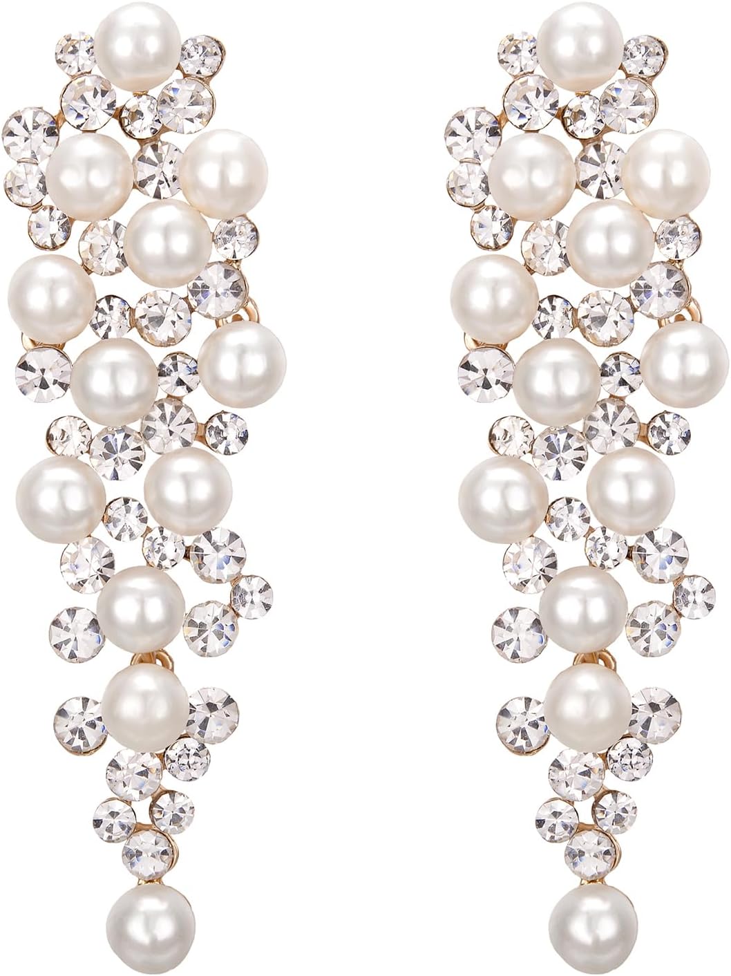 BriLove Women's Wedding Bridal Crystal Simulated Pearl Multi Beaded Cluster Chandelier Dangle Earrings