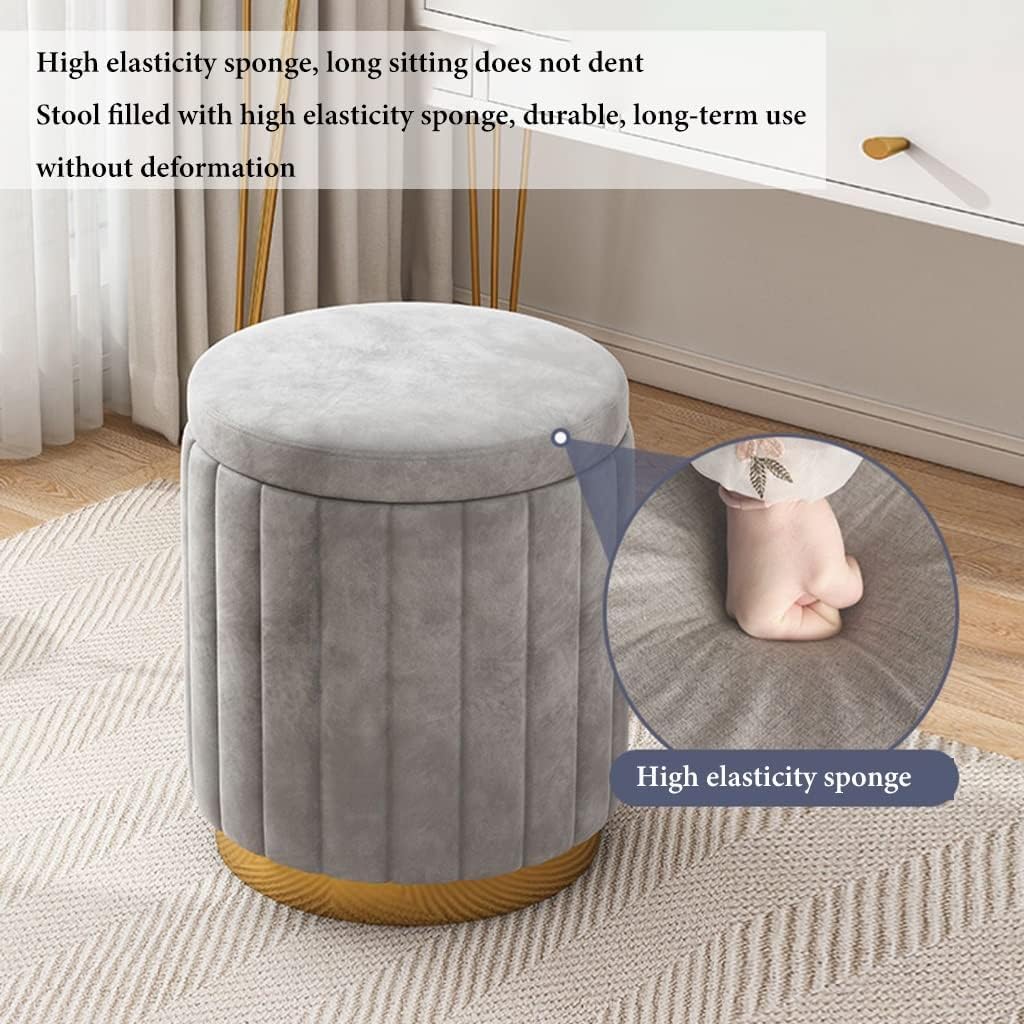 LUUYYI Sgabello ottomano rotondo in velluto, moderno, imbottito, per la casa, per camera da letto, fasciatoio, elegante mobile d'accento (blu, 34 x 44 cm)