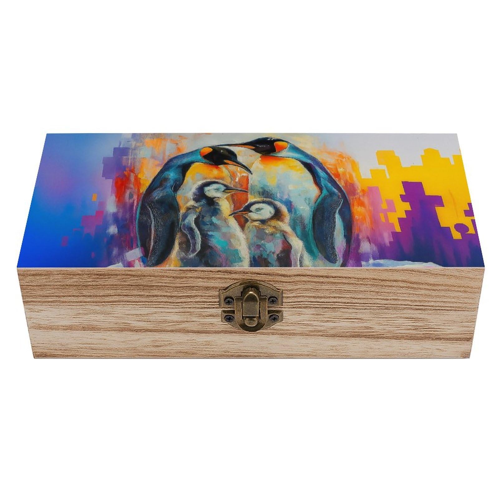 Oudrspo Colorful Penguin Retro Wooden Storage Box Keepsake Jewelry Decorative Art Storages Box Gift Boxs