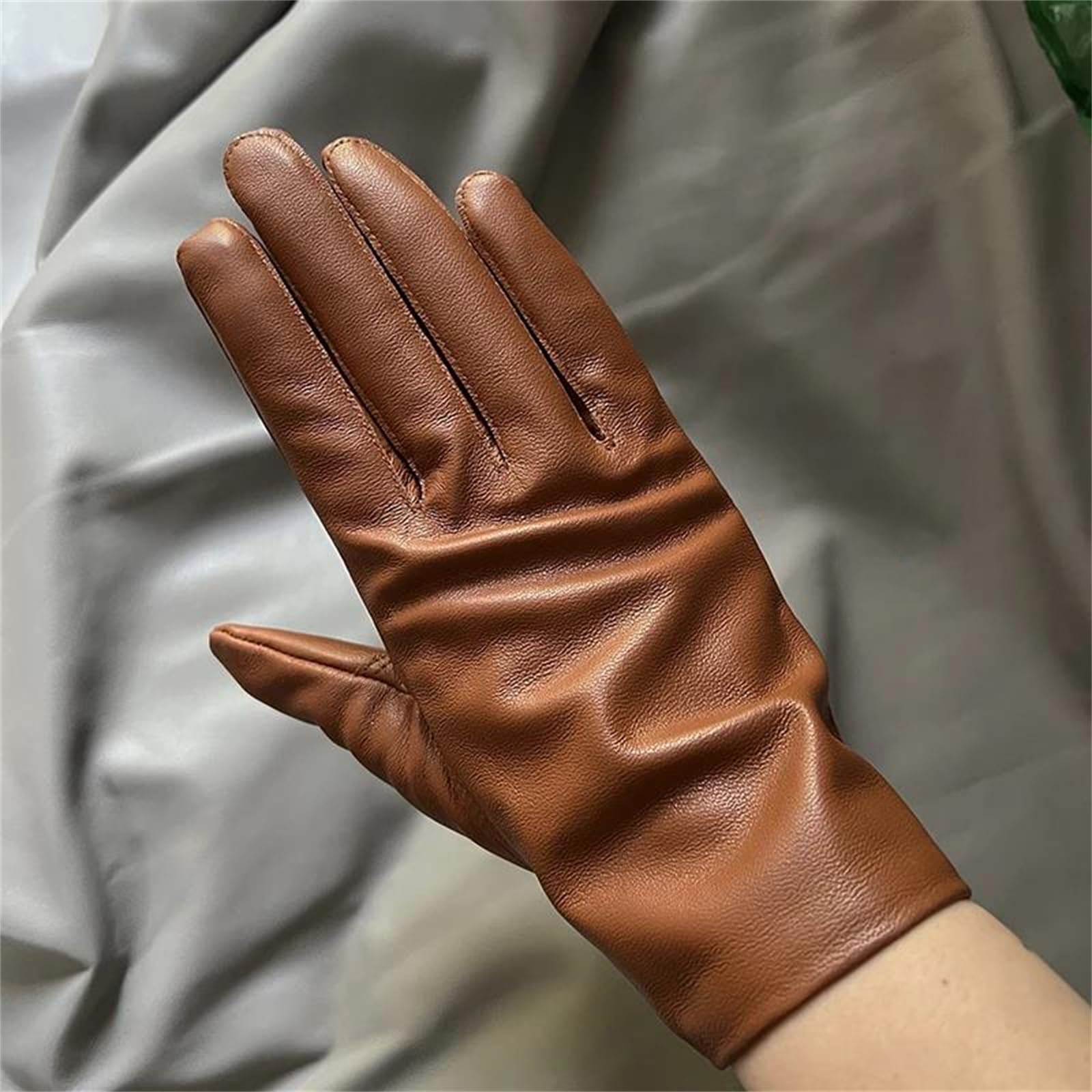 Guantes unisex de piel de oveja auténtica con forro polar para pantalla táctil, cálidos, térmicos, resistentes al viento, guantes de conducción