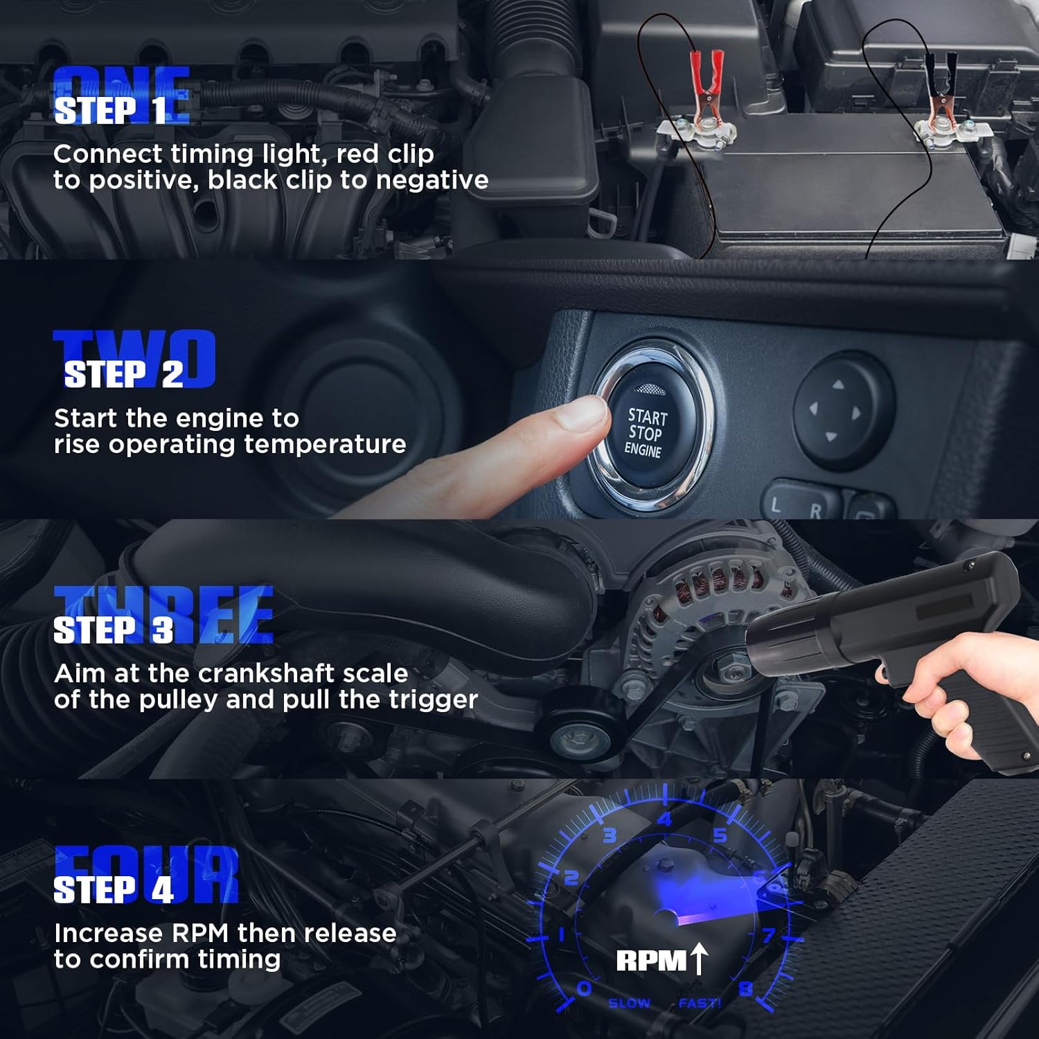 AUTOOL Timing Light 12V, Engine Timing Gun Strong Flash Lights with Sliding Sensor Clip for Car, Motorcycle, Marine